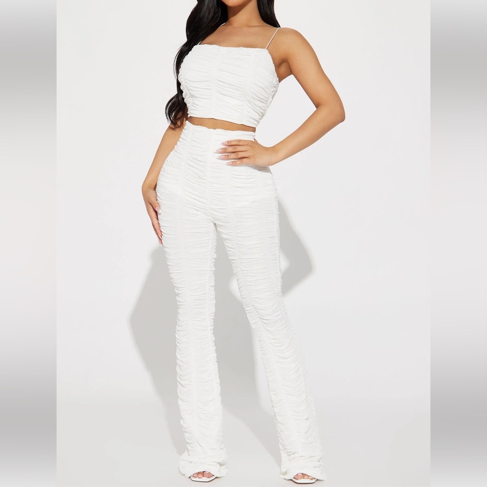 Fashion nova white textured pant set